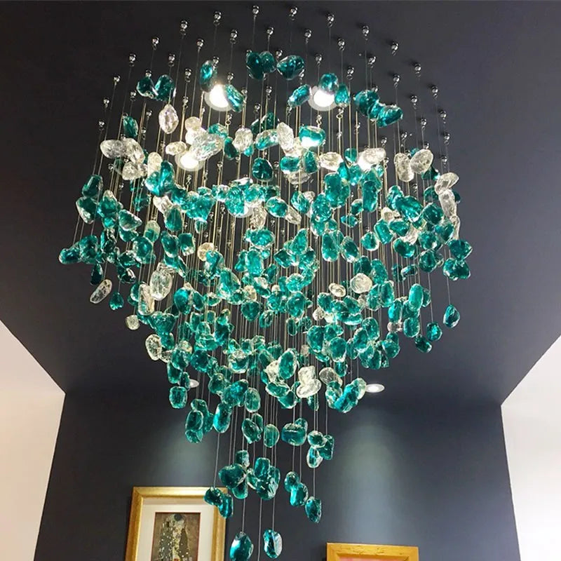 Afralia™ Modern Luxury Glass Stone Chandelier for Living Room LED Pendant Light