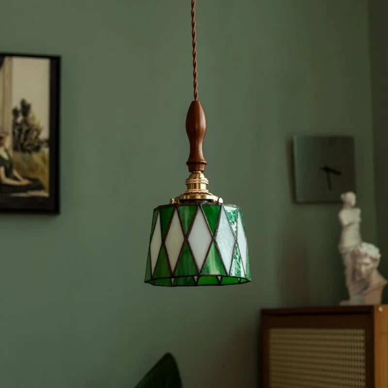 Afralia™ Green Glass LED Pendant Lights American Vintage Hanging Lamp