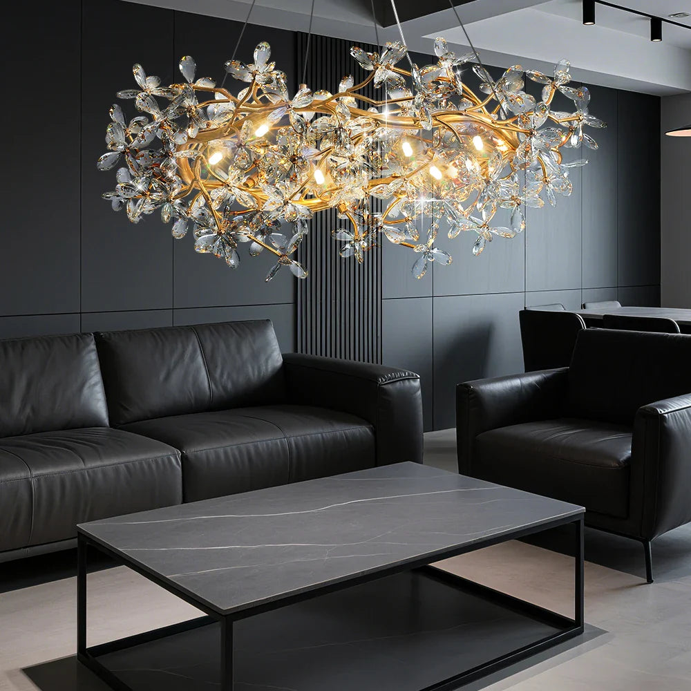 Afralia™ Crystal Flower Chandelier Light for Dining Living Room Bedroom