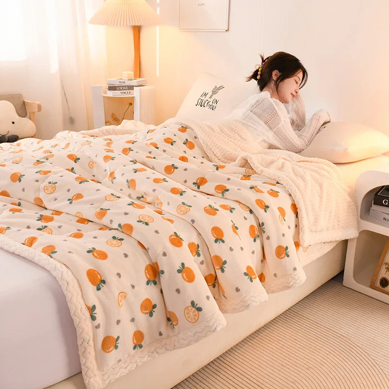 Afralia™ Soft Warm Fleece Printed Blanket - Cozy Lamb Wool Single Duvet