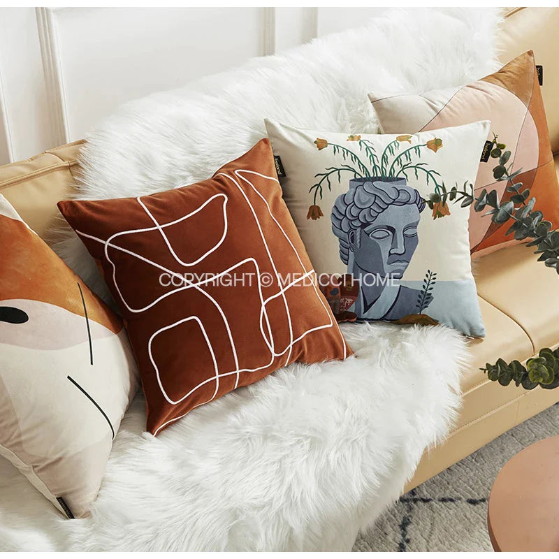 Afralia™ Plaster Statue Floral Vase Pattern Pillow Cover 45x45cm