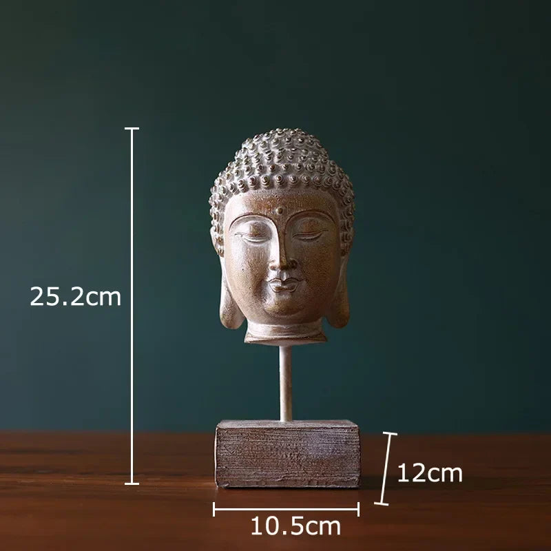 Afralia™ Buddha Head Statue Resin Sculpture Religious Desk Ornament Room Decor
