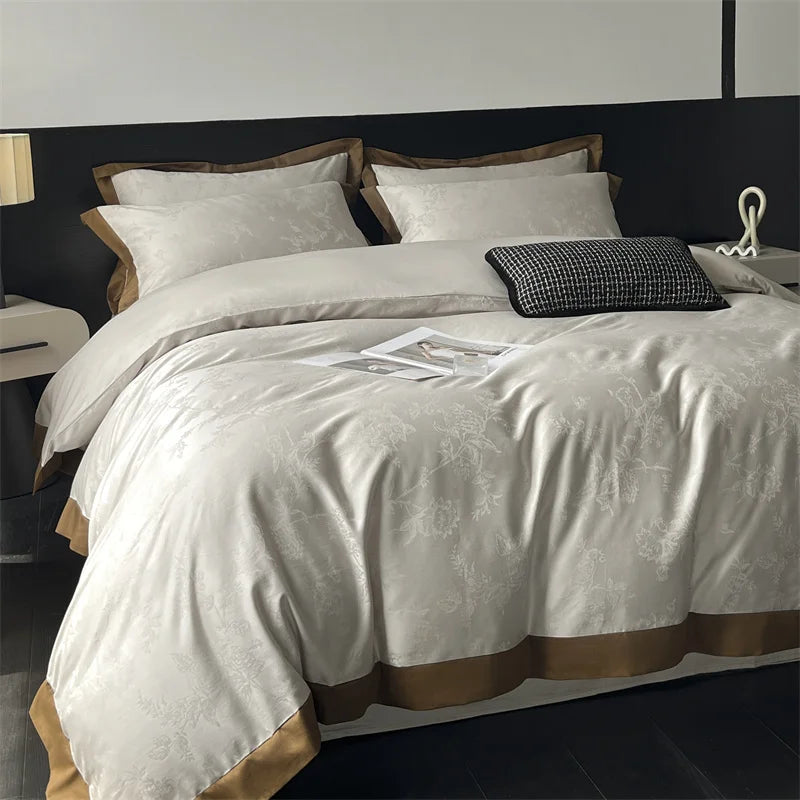 Afralia™ Jacquard Bedding Set - Lyocell Cotton Bed Linens, Sheet, Pillowcase, Quilt Cover