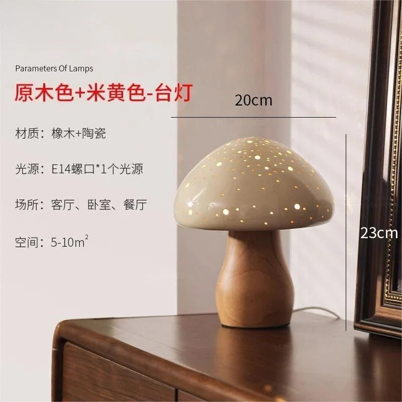 Afralia™ Ceramic Mushroom Table Lamp LED Wood Art Decor Desk Light