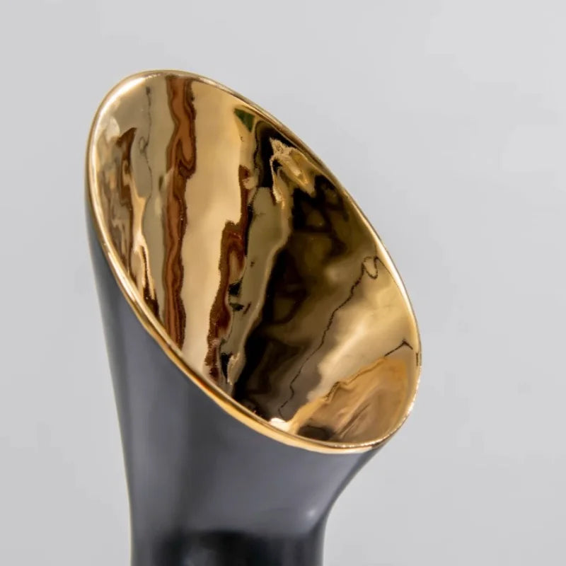 Afralia™ Golden Trumpet Ceramic Flower Vase Home Decoration Accessories
