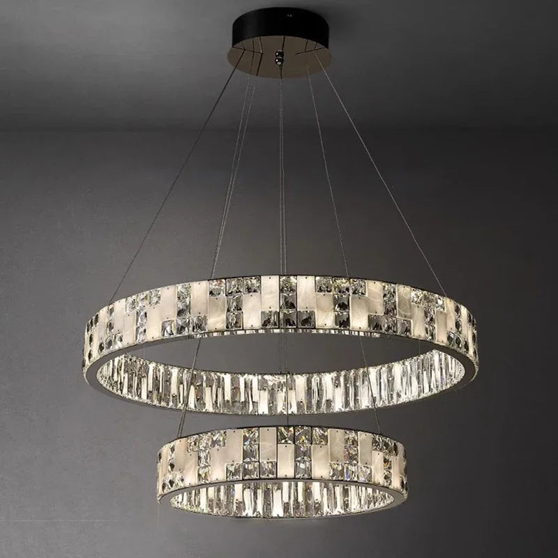 Afralia™ LED Crystal Marble Chandelier | Modern Elegant Living Room Bedroom Lighting