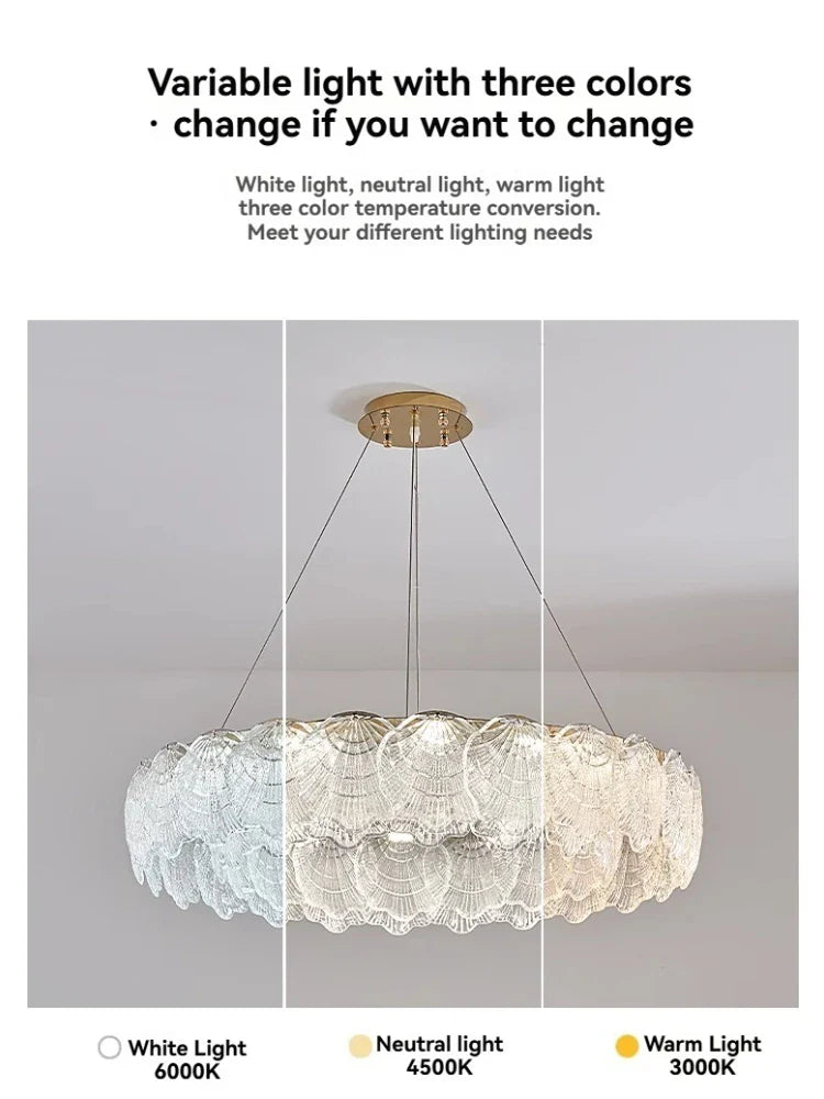 Afralia™ Shell Chandelier Ceiling Lights Crystal Cover Pendant Lamp for Home Decor
