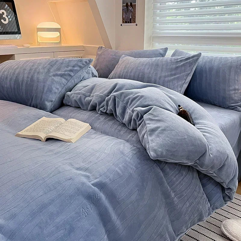 Afralia™ High-Density Milk Fleece Duvet Set with Winter Warmth King Bedding & Plush Blanket Cover