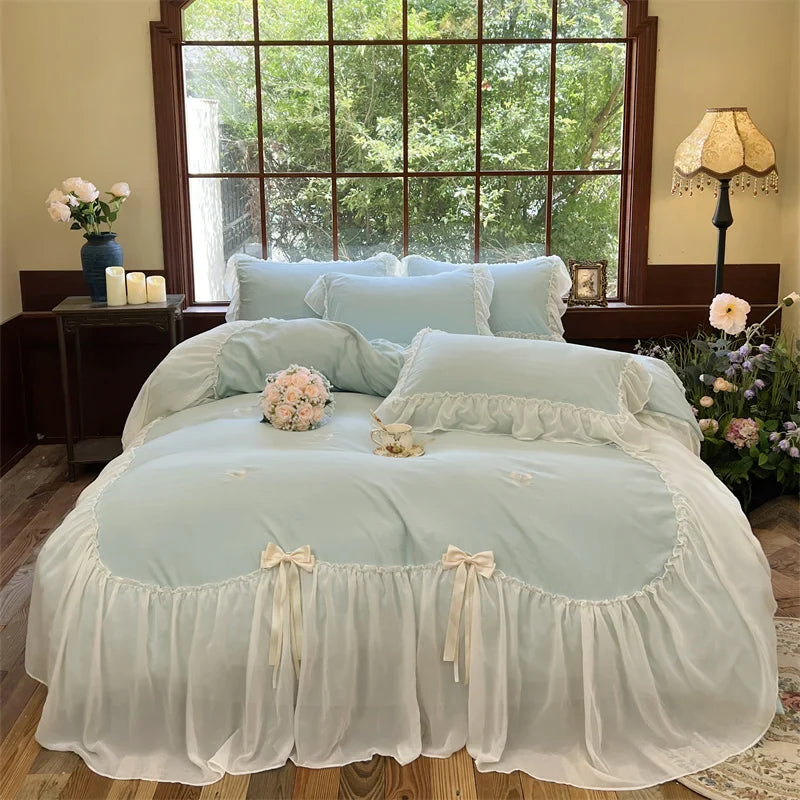 Afralia™ Princess Ruffle Lace Bedding Set with Romantic Wedding Theme