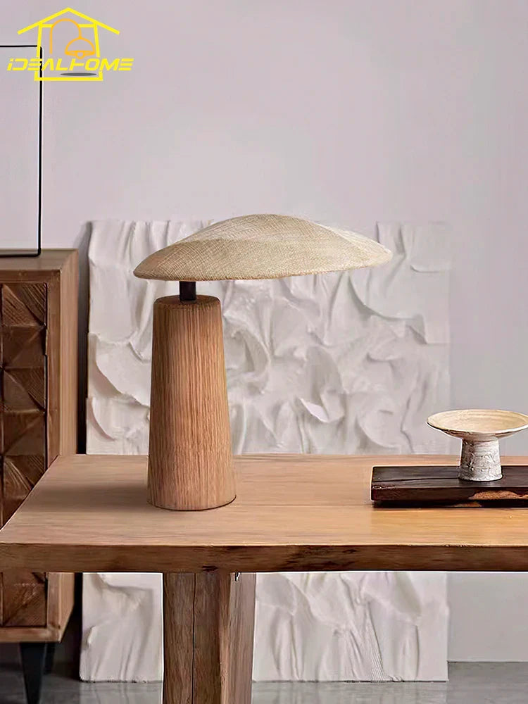 Afralia Wabi-sabi Vintage Wooden Desk Lamp LED E27 Fabric Art Table Light