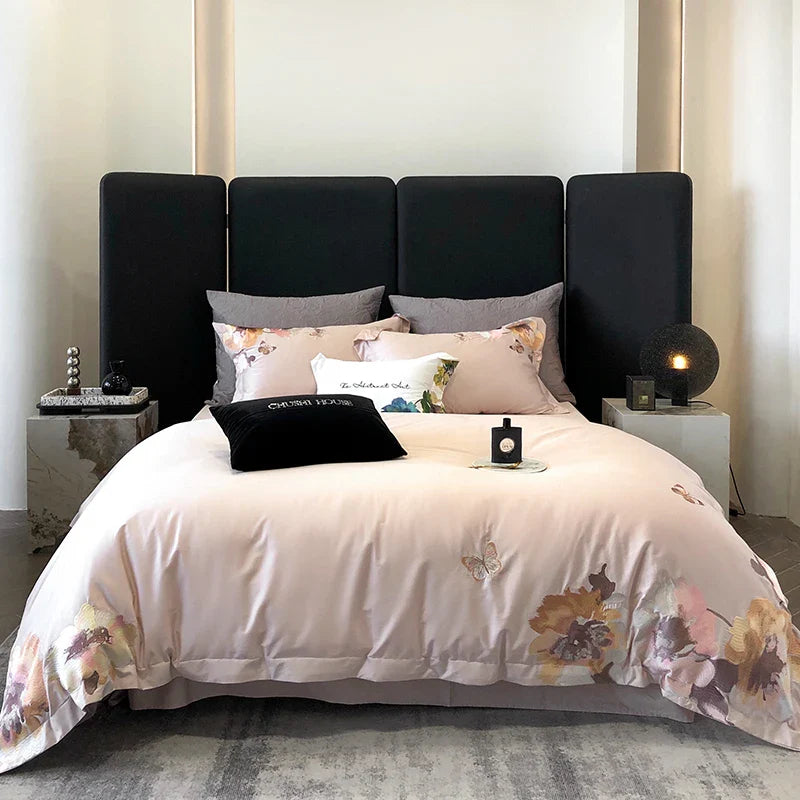 Afralia™ Luxury Egyptian Cotton Bedding Set, Flowers Embroidery, 1000TC