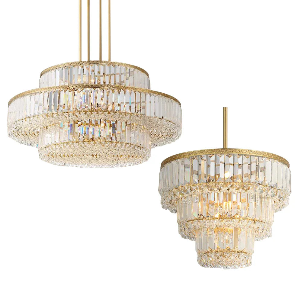 Afralia™ Gold Crystal LED Multi-layer Pendant Lights for Living Room Bedroom Decoration