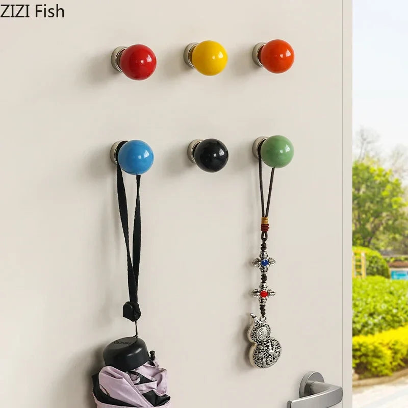 Afralia™ Ceramic Circle Wall Hooks Storage Shelves for Clothing and Hats