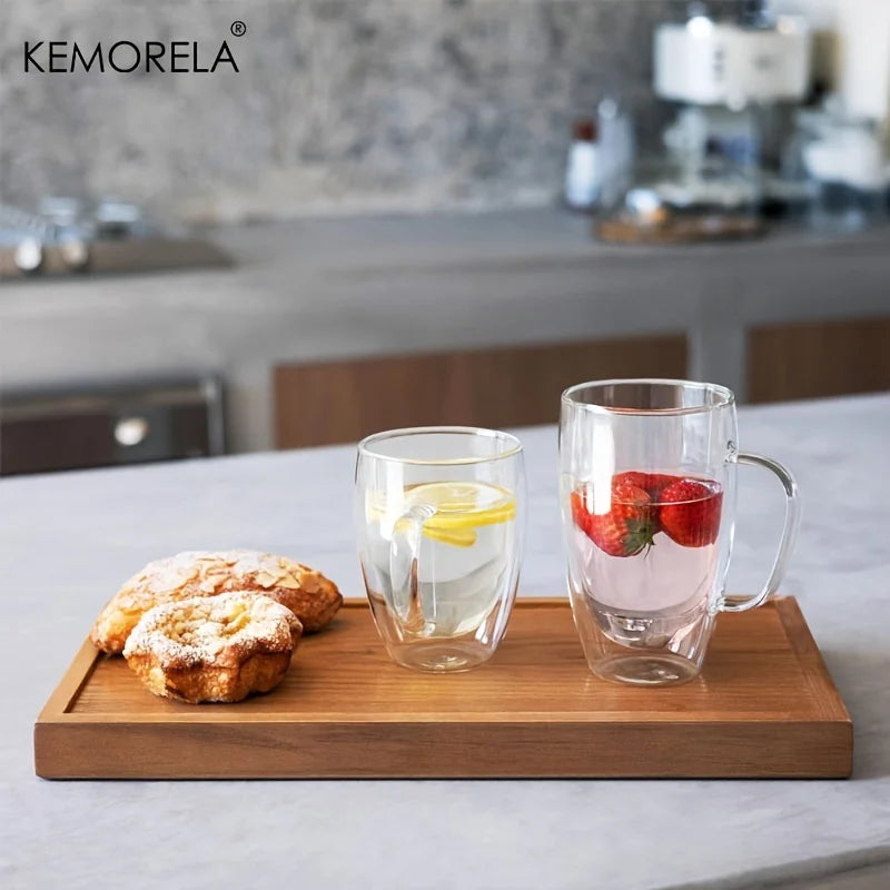 Afralia™ Double Wall Glass Coffee Mug Set - Enjoy Your Favorite Beverages in Style