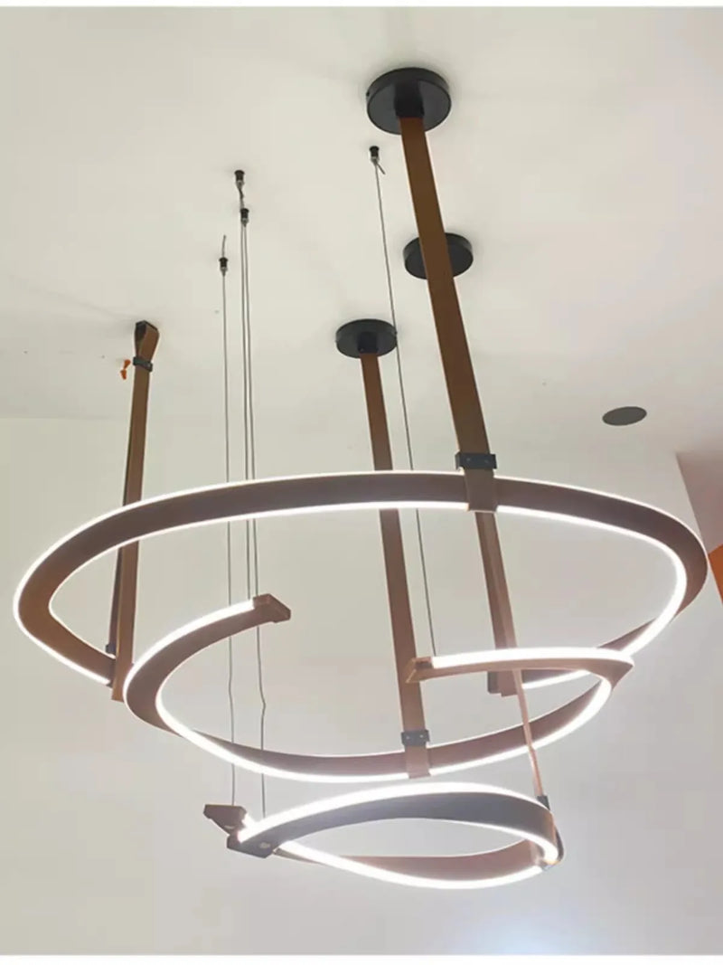 Afralia™ Modern Leather Ring Chandelier for Minimalist Living Room Villa Restaurant Hall