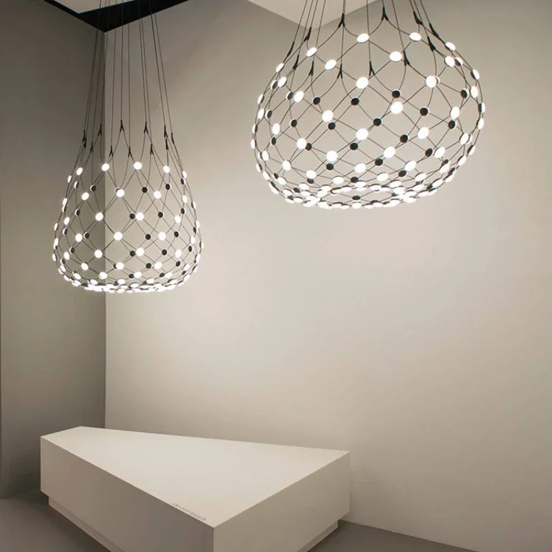 Afralia™ Nordic Designer Led Chandelier Pendant Light Fixture for Dining Room, Black White Luminaria