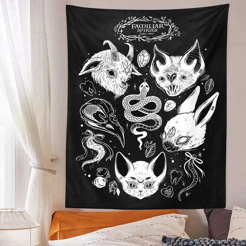 Tarot Cat Tapestry Wall Hanging for Witchy Vibes & Mystical Decor by Afralia™