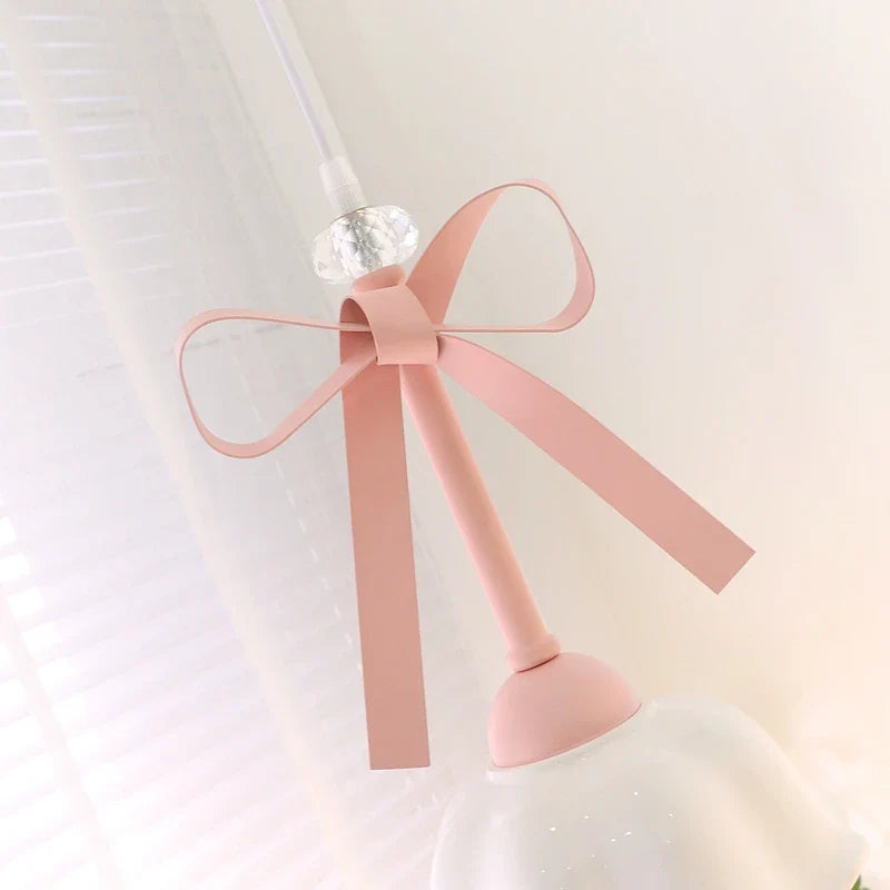 Afralia™ Pink Bowknot LED Pendant Lamp for Romantic Princess Room, Bedroom Lighting