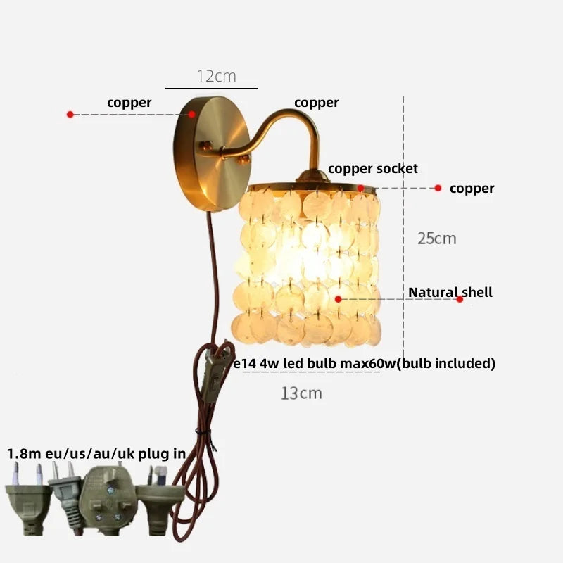 Afralia™ Vintage Crystal LED Wall Lights Pull Chain Switch Copper E14 Stair Fixtures