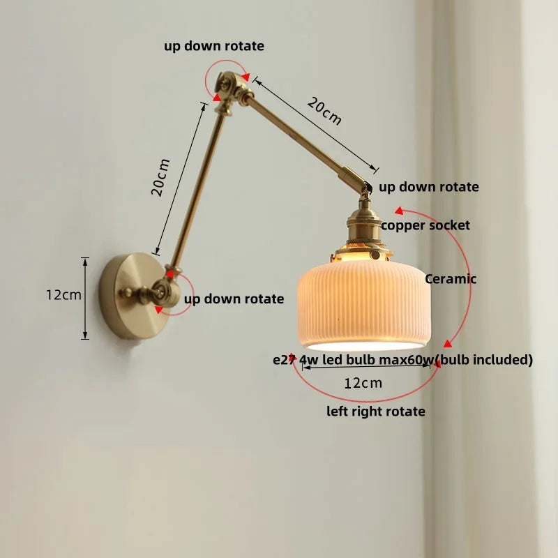 Afralia™ Ceramic Copper LED Wall Lights with Pull Chain Switch - Nordic Modern Bedside Lamp