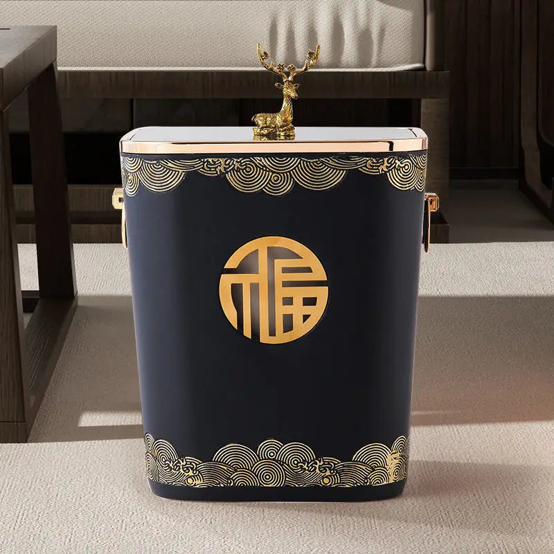 Afralia™ Modern New Chinese Style Trash Can with Lid for Living Room Decoration