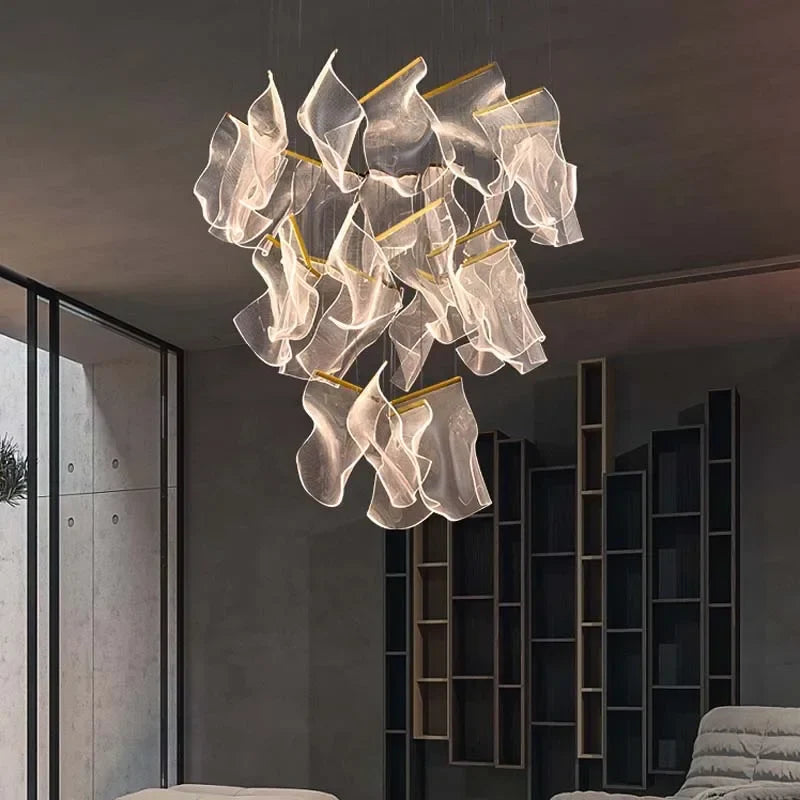 Afralia™ Luxury Acrylic LED Chandelier for Living Room Staircase - Modern Gold Hanging Lamps