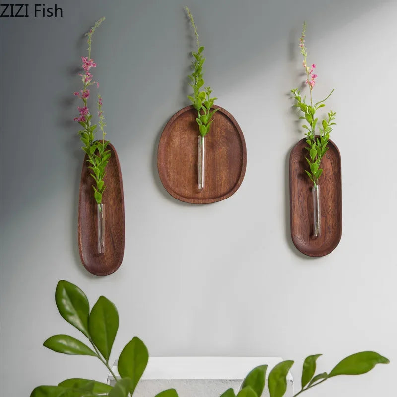 Afralia™ Wooden Vase Plant Pots Wall Mount Decor for Living Room Flowers Arrangement