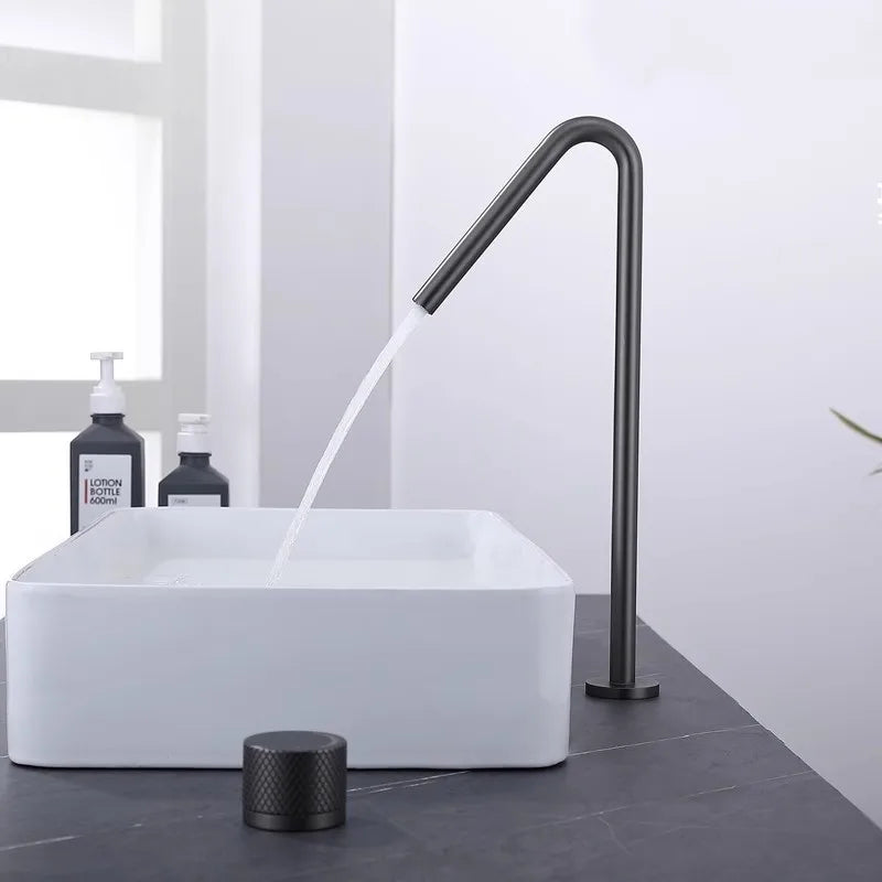 Afralia™ Brushed Black Basin Faucet with Rotating Two-Hole Sink Tap - Widespread Bathroom Tap