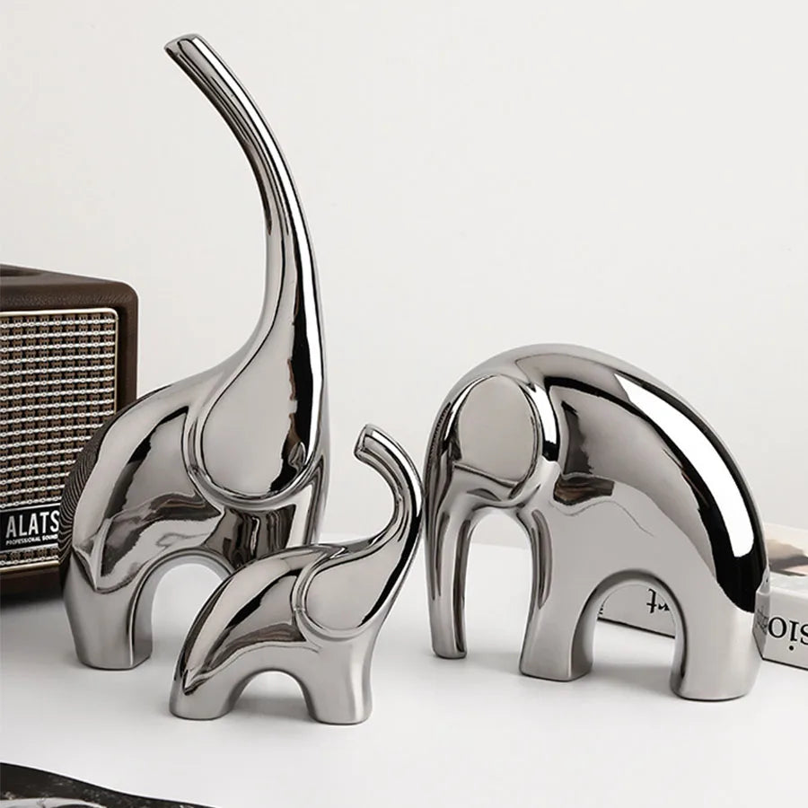 Silver Ceramics Elephant Figurine by Afralia™ - Nordic Home Decor Ornaments