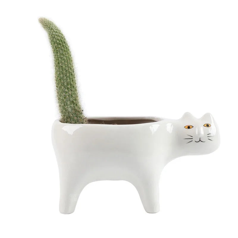 Afralia™ Ceramic Cat Flower Pots Vase Plant Pots Kitten Floral Vases