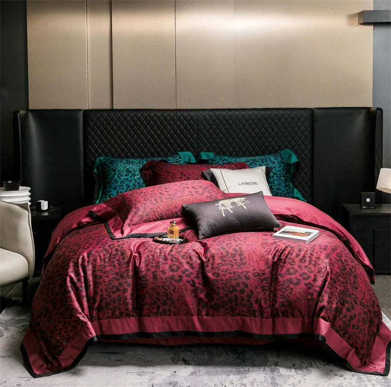 Afralia™ Egyptian Cotton Leopard Print Luxury Bedding Set, Silky Soft Bed Sets