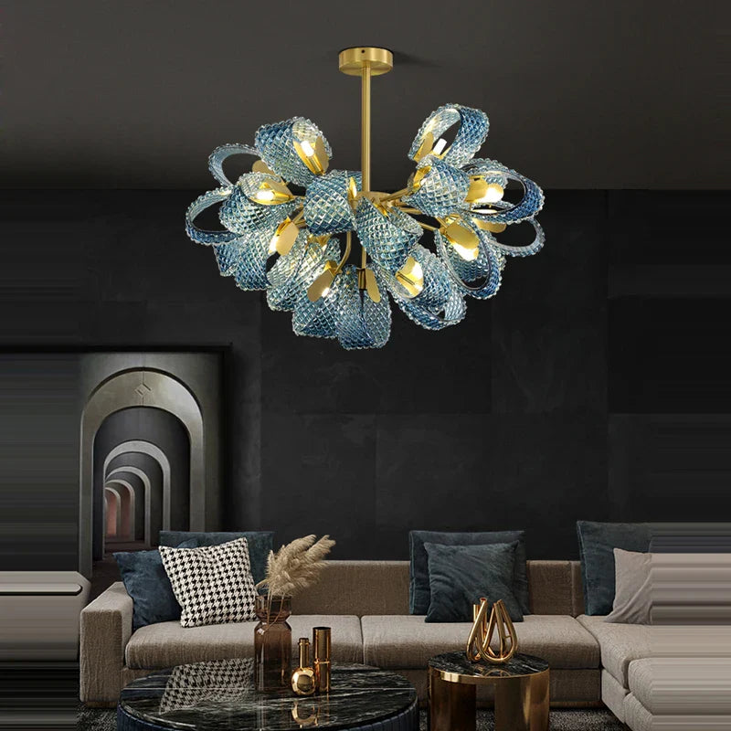 Afralia™ Blue Queen Crystal Glass Chandelier for Staircase Lighting