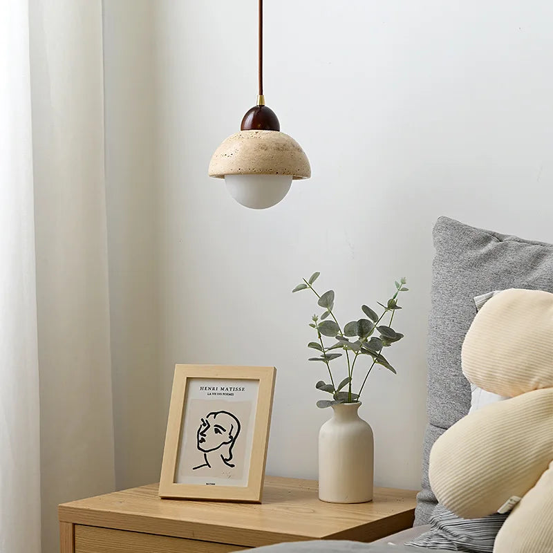 Afralia™ Yellow Travertine LED Glass Pendant Light - Japanese Style Living Room Fixture