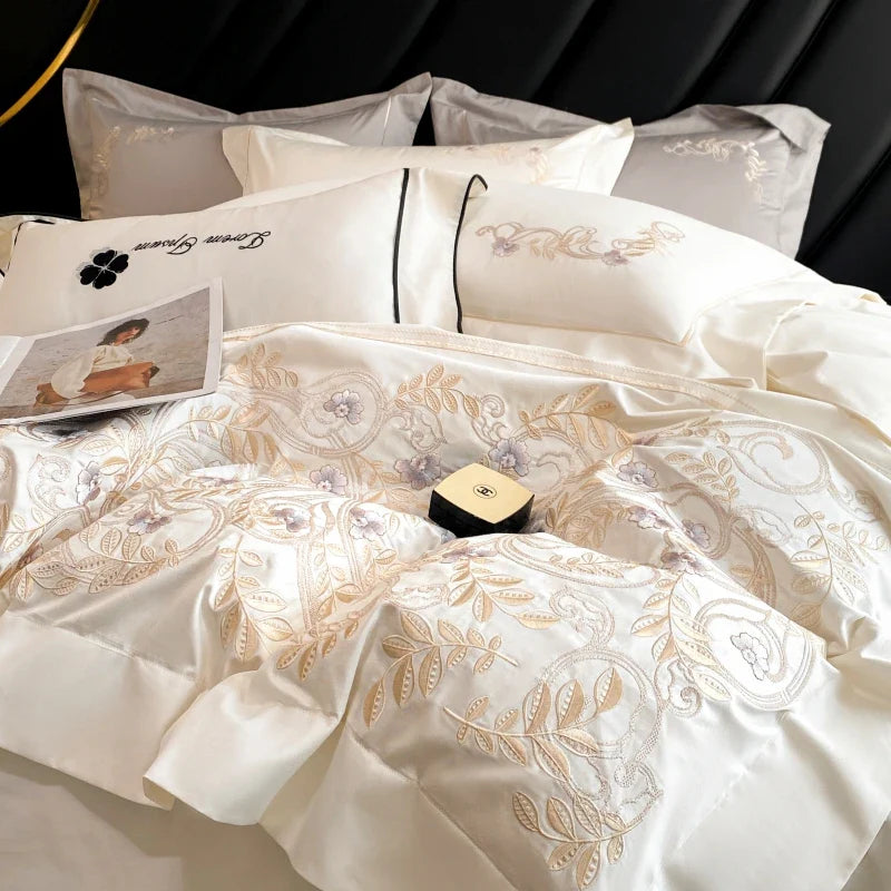 Afralia™ Luxury Embroidery Wedding Cotton Bedding Set