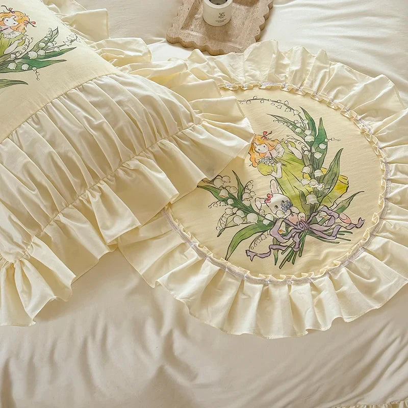 Afralia™ Nordic Lace Ruffles Vintage Princess 100% Cotton Bedding Set