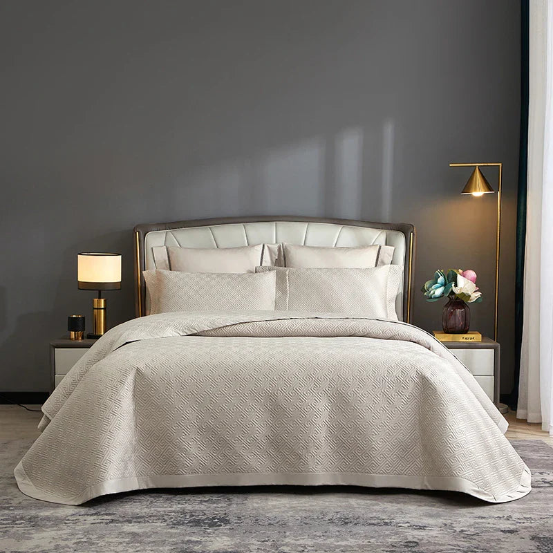 Afralia™ Luxury Egyptian Cotton Quilted Bedspread Set with 2 Pillowcases