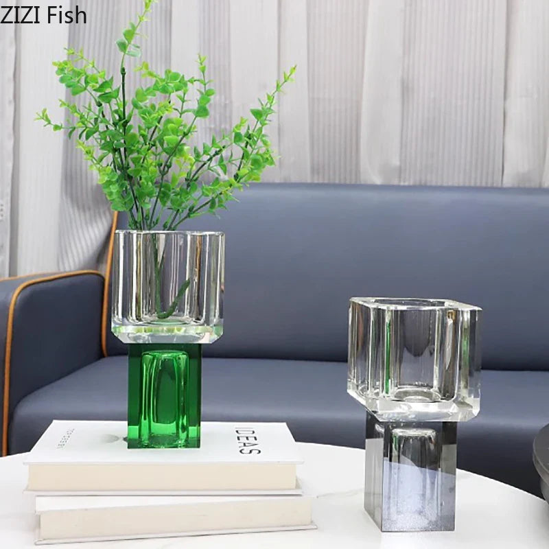 Afralia™ Crystal Glass Vase with Artificial Flowers, Modern Home Decor