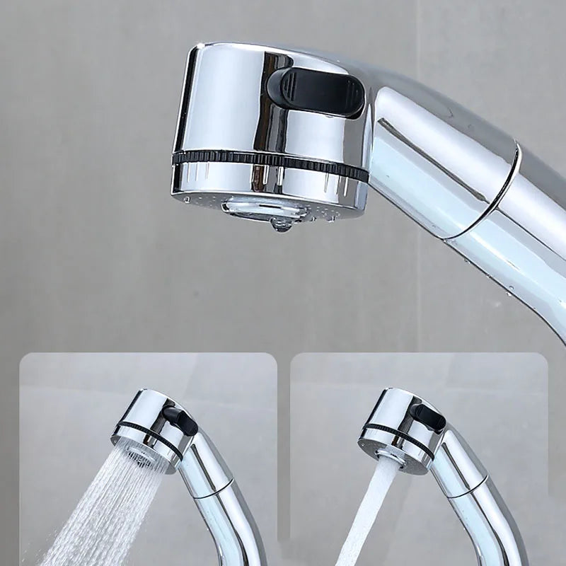Afralia™ Modern Black Silver Basin Faucet with Pull Out Spray, 360 Rotate Bathroom Tap