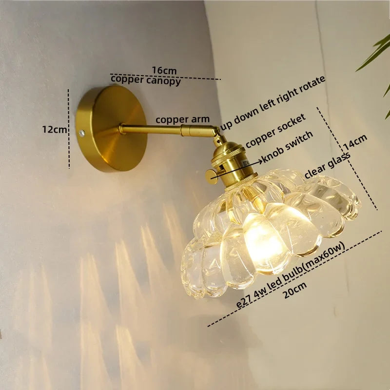 Afralia™ Nordic LED Wall Lights Pull Chain Switch Copper Glass Home Decor