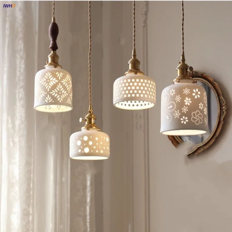Afralia™ Ceramic Flower LED Pendant Lamp, Nordic Modern Kitchen Lighting