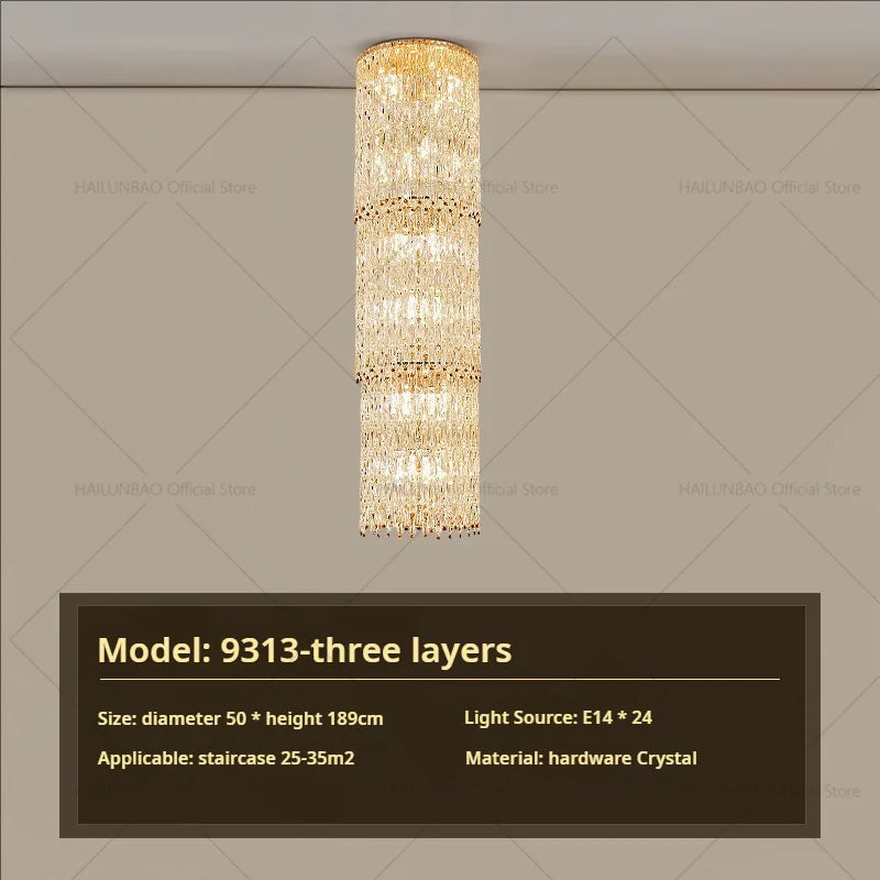 Afralia™ Sky High Crystal Chandelier Pendant Light Living Room Villa Main Light
