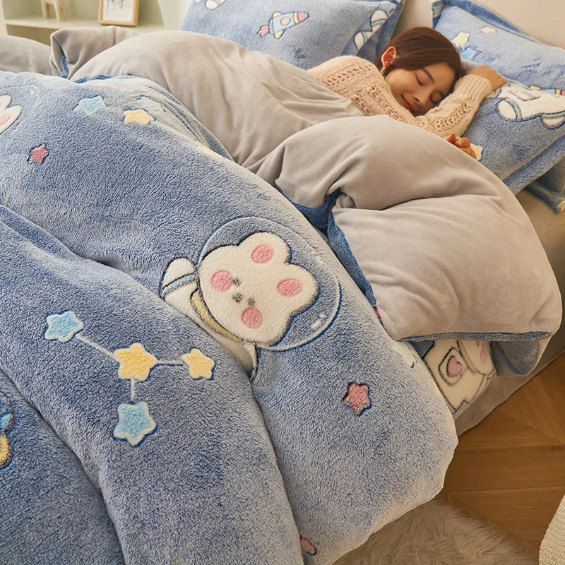 Afralia™ Snowflake Velvet Duvet Cover: Cartoon Jacquard, Soft & Fluffy Bedding for Autumn/Winter