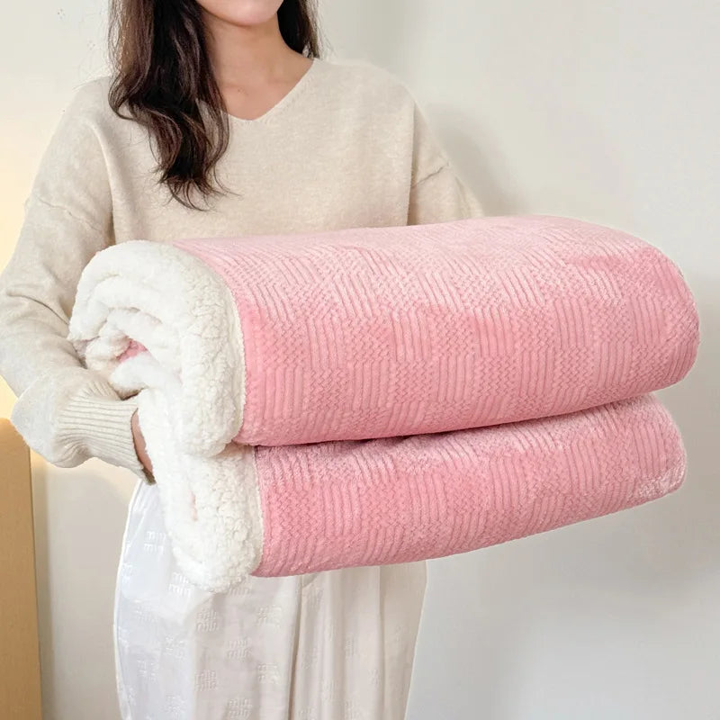 Afralia™ Cozy Lamb Wool Blanket: Soft Warm Shawl for Office & Sofa, Striped & Solid Colors