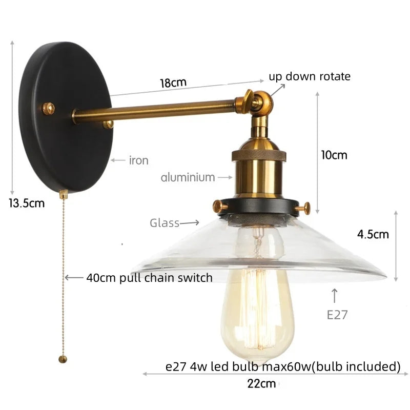 Afralia™ Vintage Industrial LED Wall Lamp with Clear Glass Shade