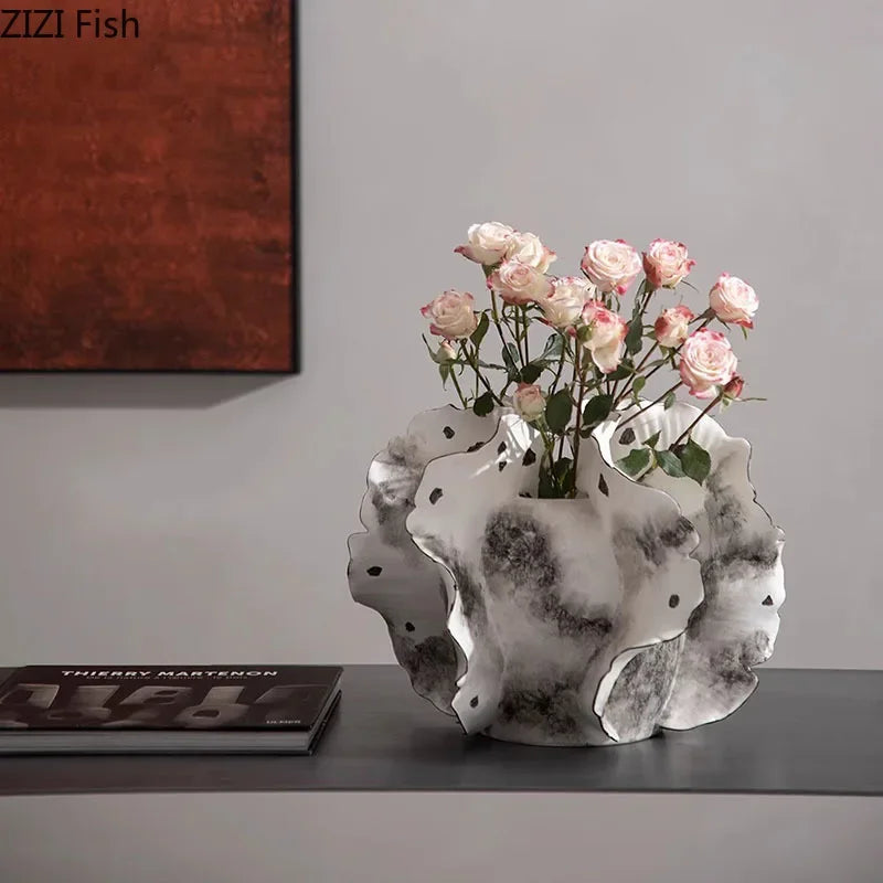 Afralia™ Colorful Wings Ceramic Vase Desk Decoration with Artificial Flowers