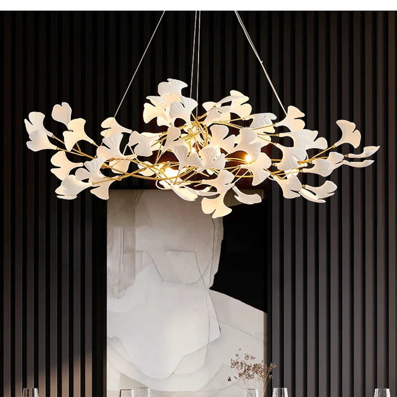 Afralia™ Ceramic Ginkgo Branch Chandelier LED Pendant for Luxurious Dining and Study Room