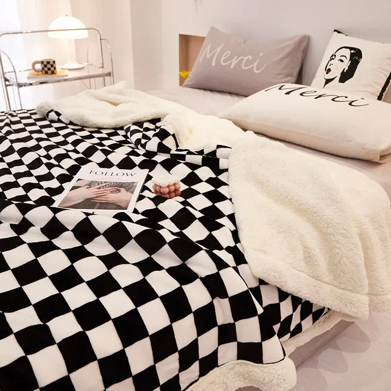 2024 Afralia™ Checkerboard Lamb Fleece Blanket Cover - Premium Printed Blanket Series