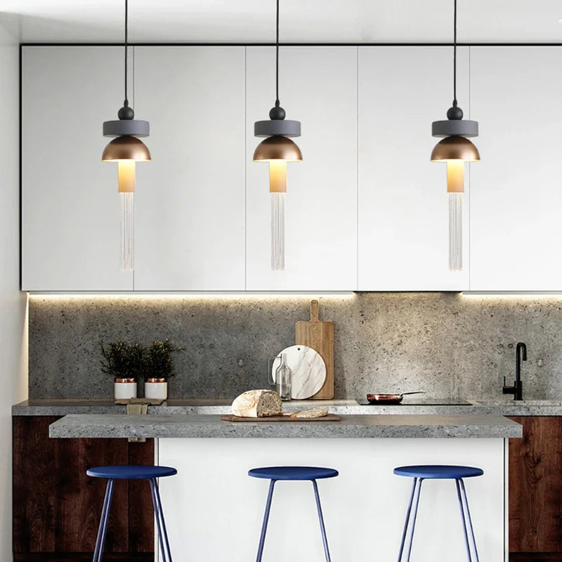 Afralia™ Children's Room Glass Pendant Light Bedrooms Bedside Chandelier Metal Dining Table Lamp