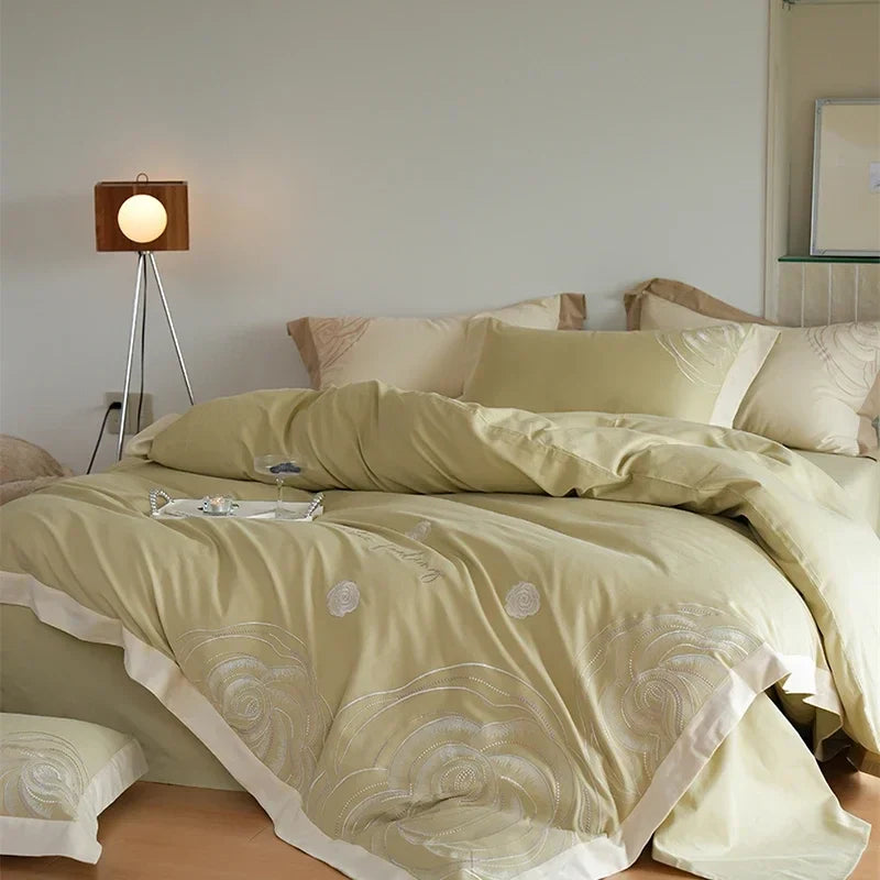 Afralia™ Brushed Volcanic Fleece Cotton Duvet Cover Set with Embroidered Details