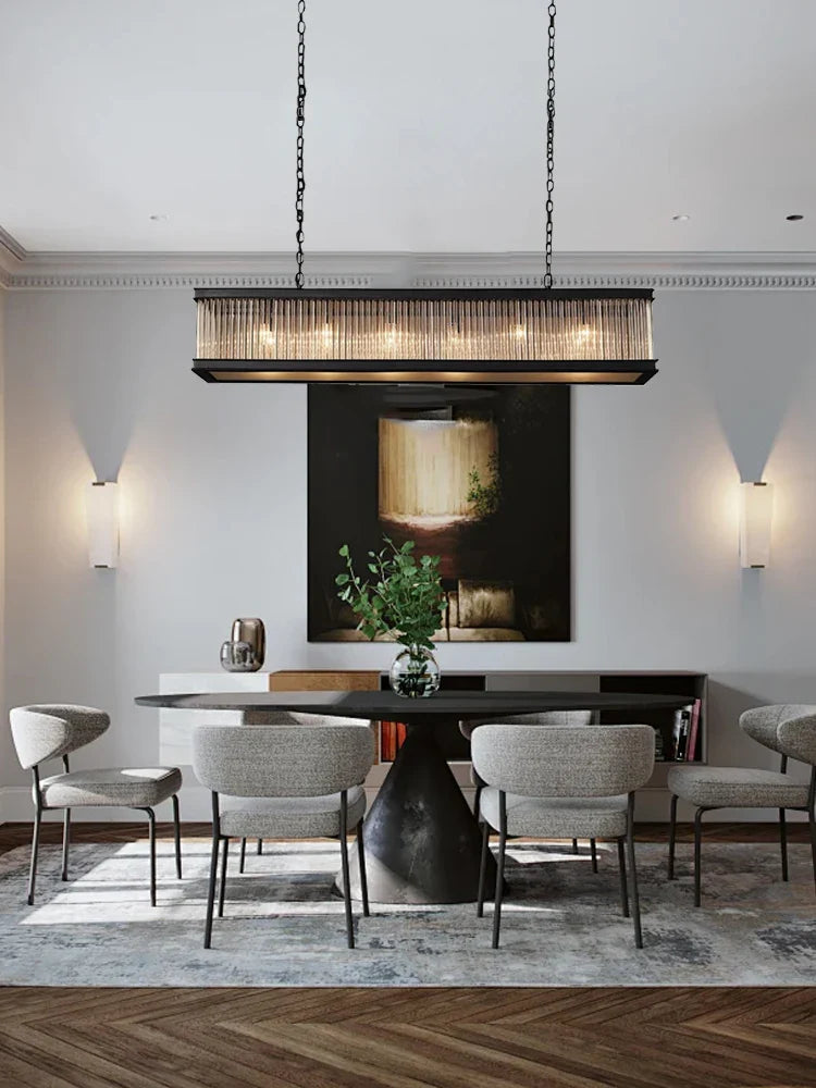 Afralia™ Black Crystal Glass Rectangle Chandeliers for Dining Room - Luxury Retro Hanglamp